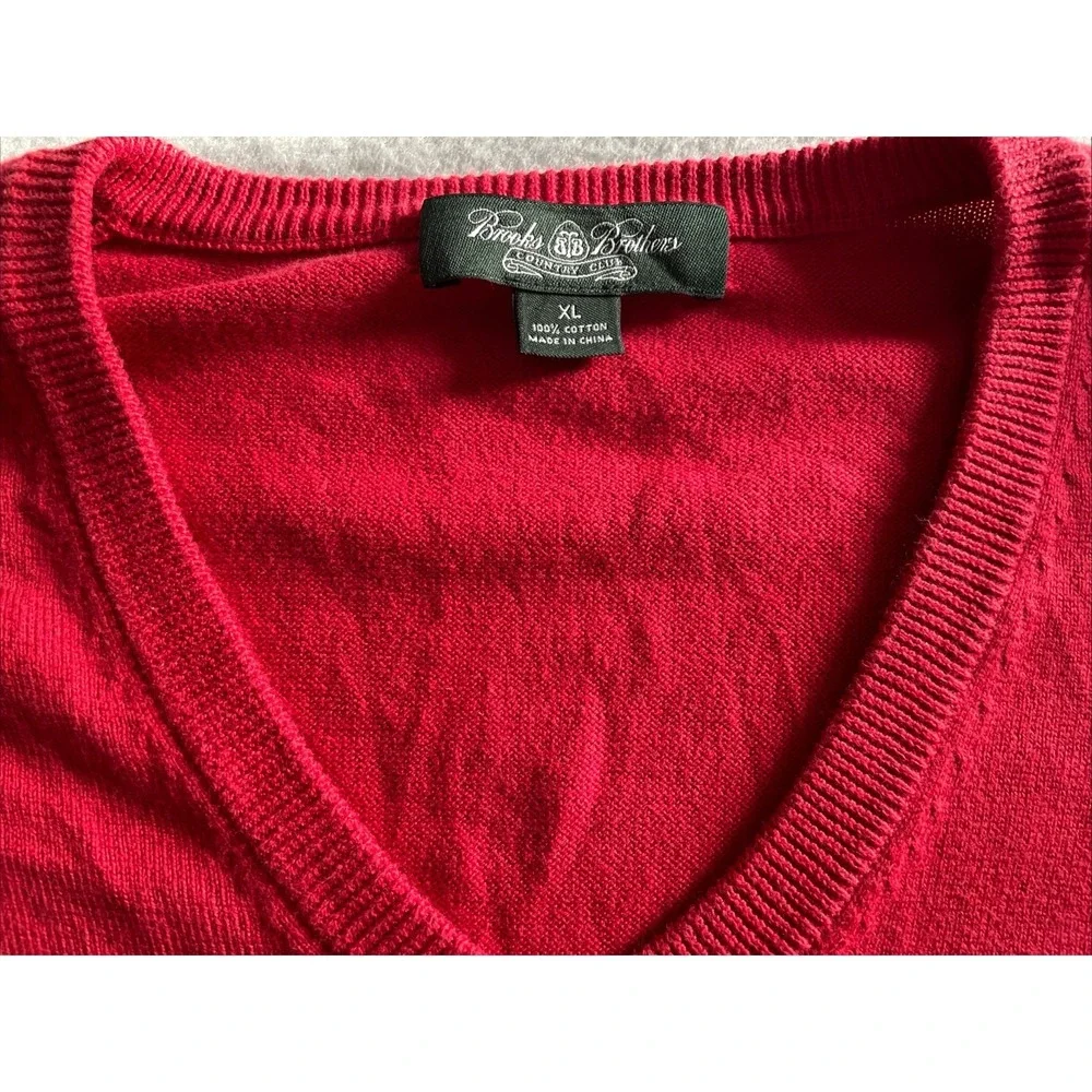 Brooks Brothers Country Club‎ RED 100% Cotton V-Neck Jumper Pullover Sweater XL